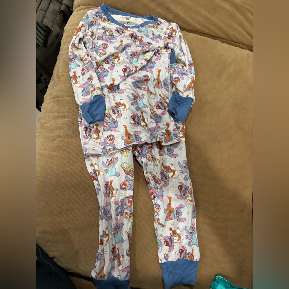 Light Blue Character-Print Stitch Pajama Set with Blue Trim